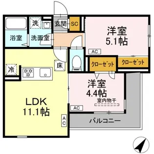 セレスティア細田B【1階】の間取り