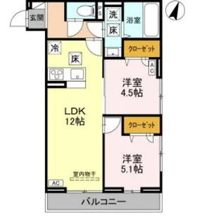 NOBLE PALAIS 針ヶ谷【2階】の間取り