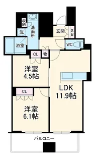 クレヴィアタワー御堂筋本町【4階】の間取り