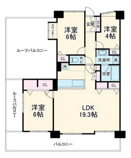 コスモ武蔵新城グレイスコート【6F号室】の間取り