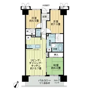 サーパス新川【7階】の間取り
