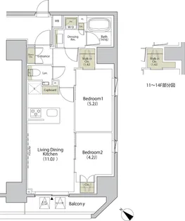 ザ パークハビオ江古田【1406号室】の間取り
