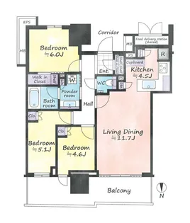 幕張ベイパークライズゲートタワー【3518号室】の間取り