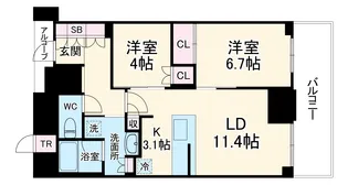 ジオタワー大阪十三【20階】の間取り
