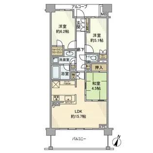 ザ・パークハウス 市ヶ尾ウエスト【3階】の間取り