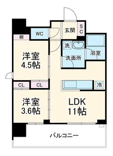 デュオフラッツ今池フレナ【401号室】の間取り