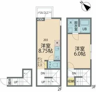 カインドネス南雪谷【203号室】の間取り
