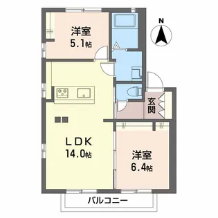 ヒルズハウスB【202号室】の間取り