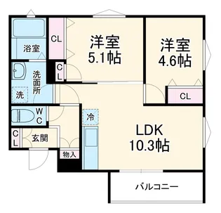 クリエオーレ秦町【101号室】の間取り