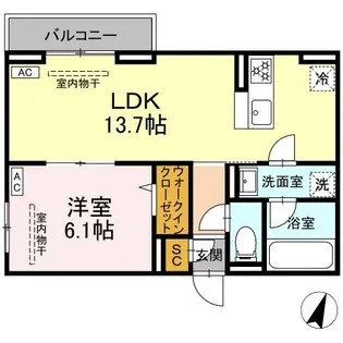 D Paina Odoriba【201号室】の間取り