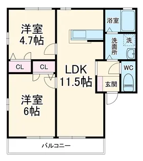 グランシャリオB【202号室】の間取り