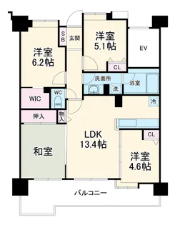 ライオンズマンション茅ヶ崎グランコースト【6階】の間取り