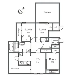 バティール喜多見【3階】の間取り