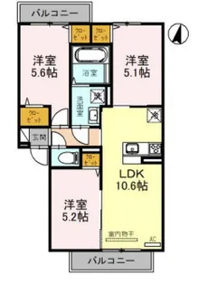 ウッズ荒塚【103号室】の間取り
