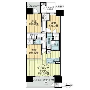 ラシュレ大阪同心【11階】の間取り