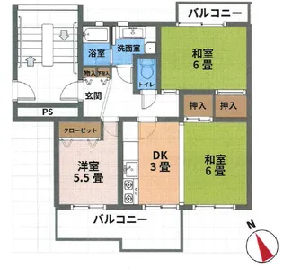 稲毛高浜団地23号棟 4号棟【4F号室】の間取り