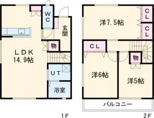 平松町メゾネットⅡ【W号室】の間取り
