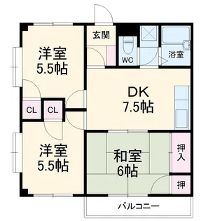 初瀬川ハイツ【3階】の間取り