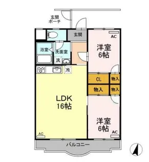 胡蝶羽根井【2C号室】の間取り