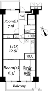 フローラ稲毛【7階】の間取り