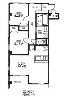 ソシア初山【201号室】の間取り