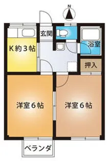 朝日コーポB【2A号室】の間取り