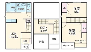 サンポート金屋【B号室】の間取り