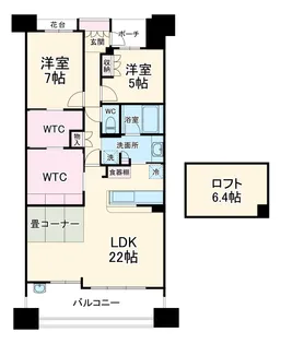 パークシティ ザ ウイングス 西棟【1206号室】の間取り