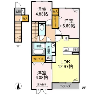 サニープレイス十一屋 C棟【205号室】の間取り