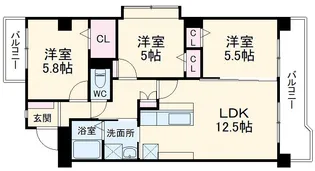 クレッセンド清水ヶ岡【3階】の間取り