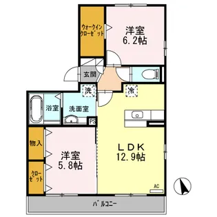 サン・ハニー小本本町 A棟【A-301号室】の間取り
