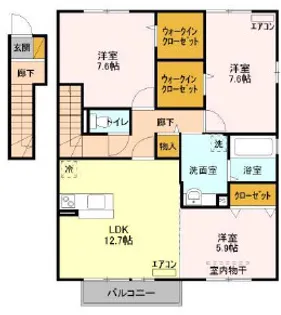 ヴィラージュ学園 A【201号室】の間取り
