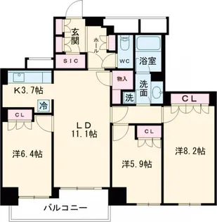 レジディアタワー目黒不動前【22階】の間取り