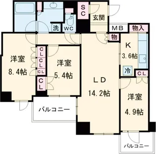 レジディアタワー目黒不動前【23階】の間取り