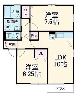 イーストハウスⅡ二ツ宮【1階】の間取り