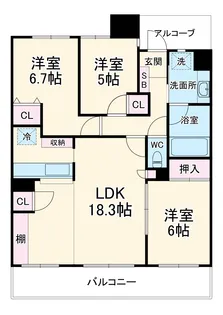 ナイスサンソレイユ浜松入野【4階】の間取り