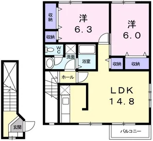 シャン・ド・フルールⅠ【2階】の間取り