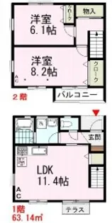 エスポワール立野C棟【C-2号室】の間取り