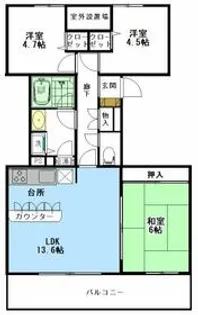 ハイツ東戸塚Ⅱ B棟【405号室】の間取り