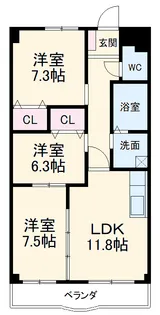 ロイヤル芝原北館【3階】の間取り