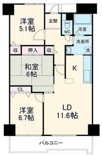 グランベール桃山台【6階】の間取り