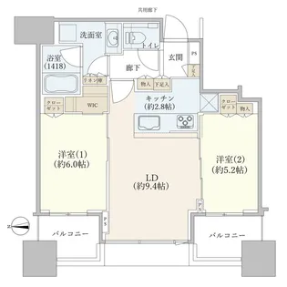 シティタワー大阪本町【26階】の間取り