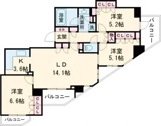 クリオ京王八王子ビサイド【15F号室】の間取り