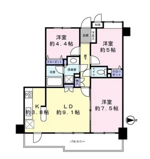 ボヌール八王子【5F号室】の間取り