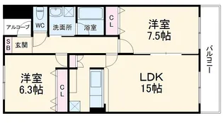 コーポハルラサン【北201号室】の間取り