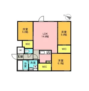 LE CLAIR MINAMIMARUYAMA(ルクレールミナミ【3階】の間取り