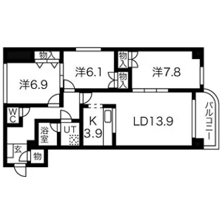 グランメゾン東札幌【00106号室】の間取り