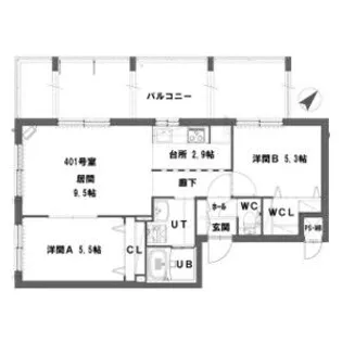 グランメール美園6ー3【4階】の間取り