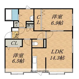 カーサ・プラタナ【102号室】の間取り