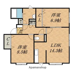 カーサ・プラタナ【202号室】の間取り